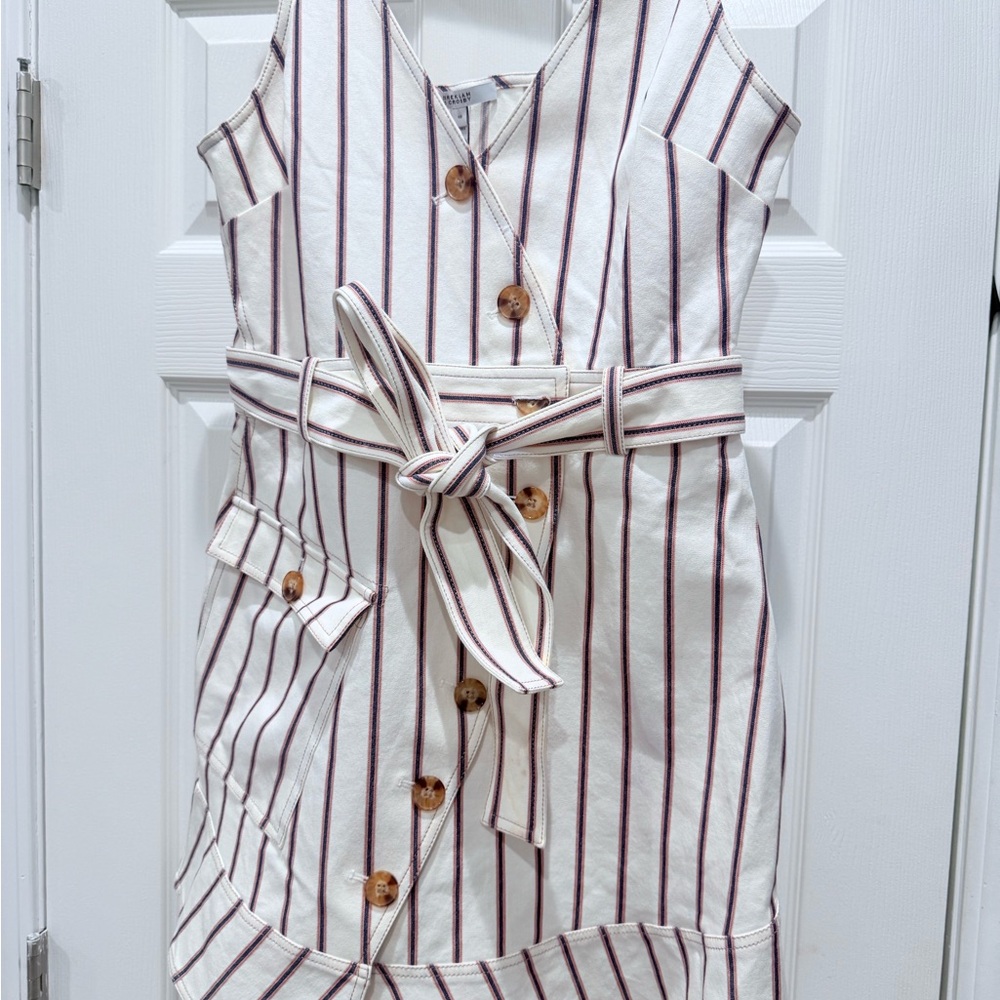 10 Crosby Derek Lam Blue and Red Buttoned Midi Dress